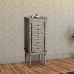 Distressed Brown Lift Top Wooden Jewelry Armoire with 6 Drawers by Benjara -Cheap Benjara Store distressed brown benjara jewelry armoires bm177738 31 1000