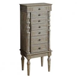 Distressed Brown Lift Top Wooden Jewelry Armoire with 6 Drawers by Benjara