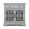 Craftmen Series Earl Gray 32 in. Wooden Accent Cabinet with Fretwork Glass Front by Benjara