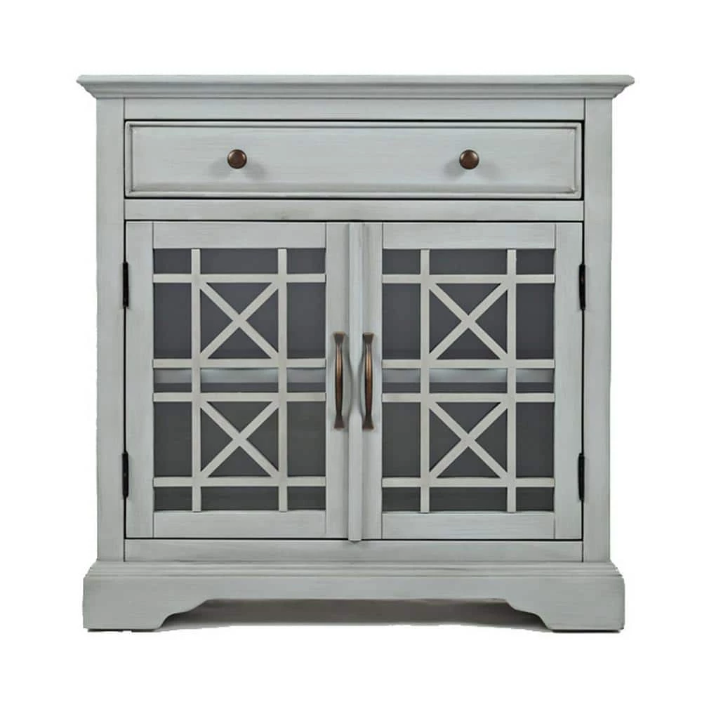 Craftmen Series Earl Gray 32 in. Wooden Accent Cabinet with Fretwork Glass Front by Benjara 1 Craftmen Series Earl Gray 32 in. Wooden Accent Cabinet with Fretwork Glass Front by Benjara