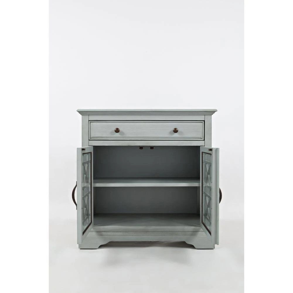 Craftmen Series Earl Gray 32 in. Wooden Accent Cabinet with Fretwork Glass Front by Benjara 4 Craftmen Series Earl Gray 32 in. Wooden Accent Cabinet with Fretwork Glass Front by Benjara - Image 4