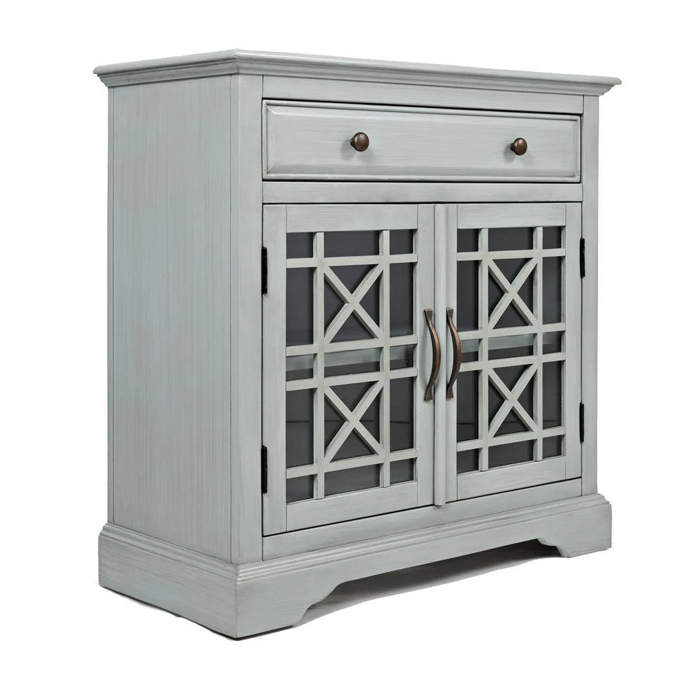 Craftmen Series Earl Gray 32 in. Wooden Accent Cabinet with Fretwork Glass Front by Benjara 5 Craftmen Series Earl Gray 32 in. Wooden Accent Cabinet with Fretwork Glass Front by Benjara - Image 5