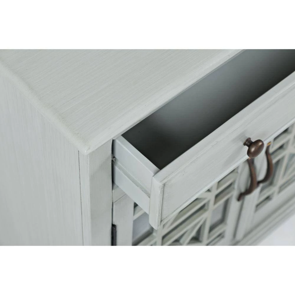 Craftmen Series Earl Gray 32 in. Wooden Accent Cabinet with Fretwork Glass Front by Benjara 2 Craftmen Series Earl Gray 32 in. Wooden Accent Cabinet with Fretwork Glass Front by Benjara - Image 2