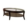 49 in. Espresso Large Oval Glass Coffee Table with Shelf by Benjara