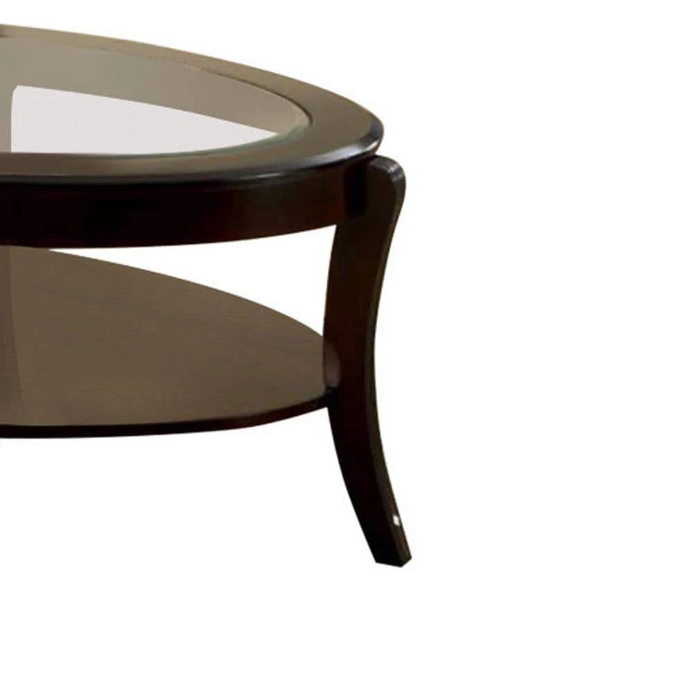 49 in. Espresso Large Oval Glass Coffee Table with Shelf by Benjara 6 49 in. Espresso Large Oval Glass Coffee Table with Shelf by Benjara - Image 6