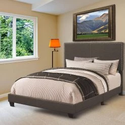 Explicitly Crisp Espresso Upholstered California King Bed by Benjara -Cheap Benjara Store espresso benjara platform beds bm172147 31 1000