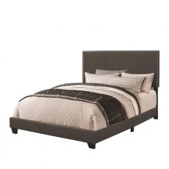 Explicitly Crisp Espresso Upholstered California King Bed by Benjara