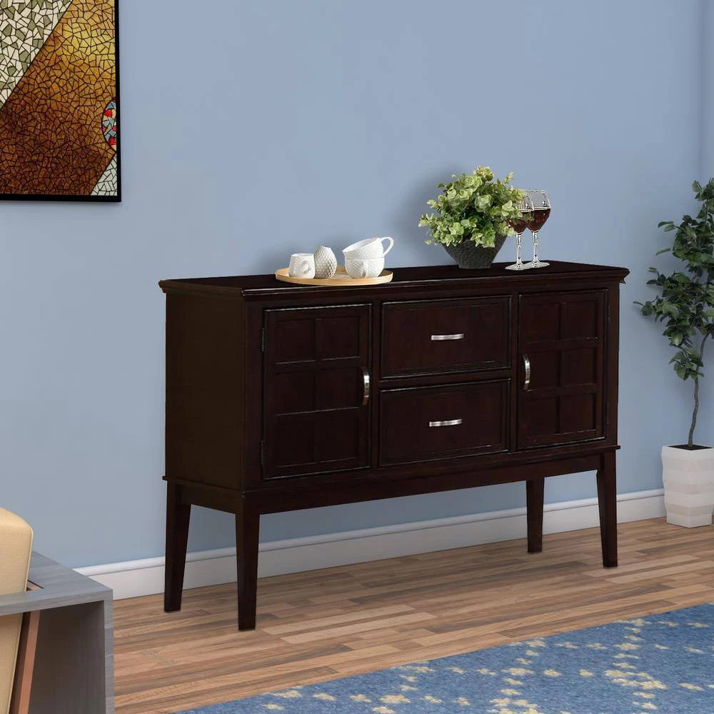 Espresso Plywood Poplar Wood Buffet Server by Benjara 2 Espresso Plywood Poplar Wood Buffet Server by Benjara - Image 2