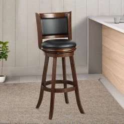 Pio 47 in. Espresso Brown High Back Wooden Extra Tall Swivel Bar Stool with Faux Leather Seat by Benjara -Cheap Benjara Store espresso brown benjara bar stools bm274342 31 1000