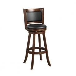 Pio 47 in. Espresso Brown High Back Wooden Extra Tall Swivel Bar Stool with Faux Leather Seat by Benjara