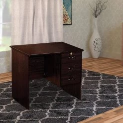 24 in. W Espresso Brown 3 Drawer Wooden Computer Desk with Lock System by Benjara -Cheap Benjara Store espresso brown benjara computer desks bm148329 31 1000