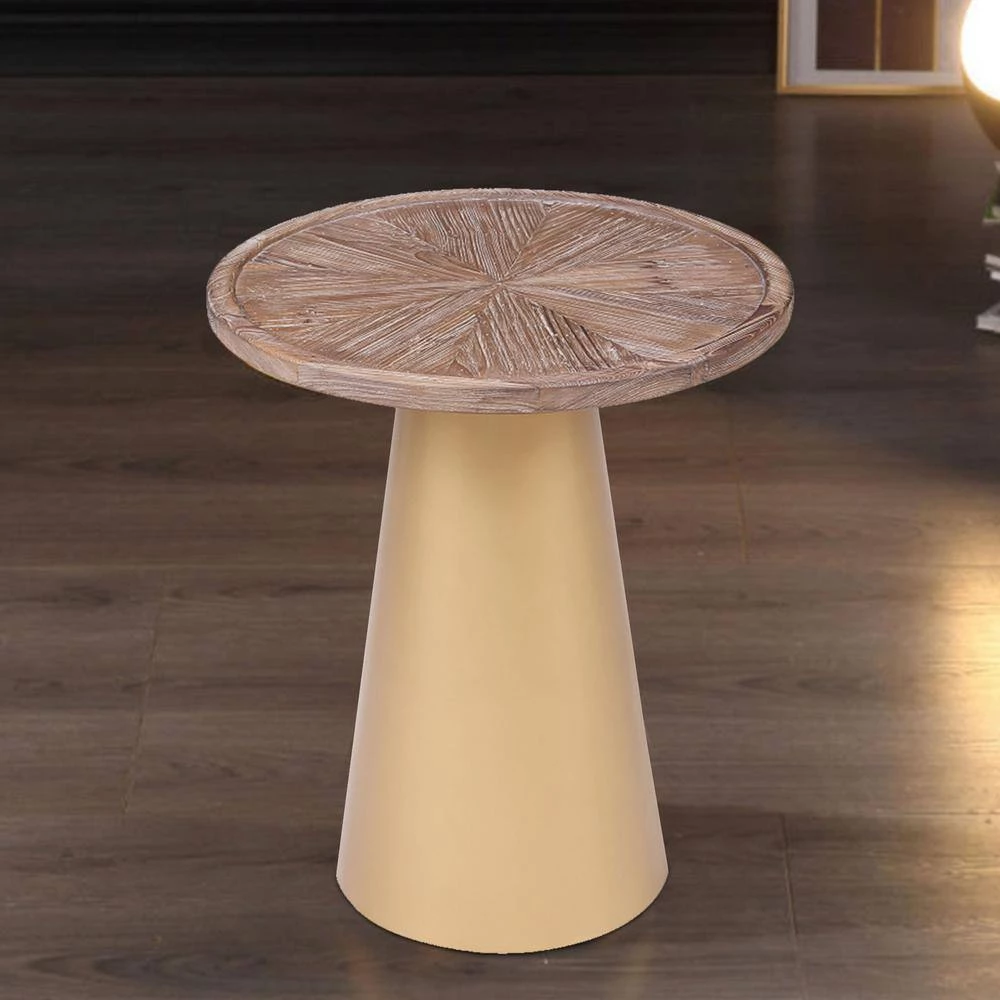 Small Brown and Gold Round Wooden Top Corner Table with Metal Conical Base by Benjara 6 Small Brown and Gold Round Wooden Top Corner Table with Metal Conical Base by Benjara - Image 6