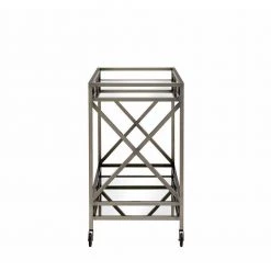 Metal Framed Silver and Clear 2-Tier Serving Cart with X Shaped Side Panels by Benjara 10 Metal Framed Silver and Clear 2-Tier Serving Cart with X Shaped Side Panels by Benjara -Cheap Benjara Store gold and clear benjara bar carts bm194346 4f 1000