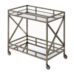 Metal Framed Silver and Clear 2-Tier Serving Cart with X Shaped Side Panels by Benjara 14 Metal Framed Silver and Clear 2-Tier Serving Cart with X Shaped Side Panels by Benjara -Cheap Benjara Store gold and clear benjara bar carts bm194346 76 1000