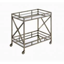 Metal Framed Silver and Clear 2-Tier Serving Cart with X Shaped Side Panels by Benjara 13 Metal Framed Silver and Clear 2-Tier Serving Cart with X Shaped Side Panels by Benjara -Cheap Benjara Store gold and clear benjara bar carts bm194346 fa 1000