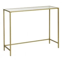 39.4 in. Gold and Clear Tempered Glass Rectangular Shelf Metal Console Sofa Table by Benjara -Cheap Benjara Store gold and clear benjara console tables bm274788 31 1000