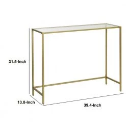 39.4 in. Gold and Clear Tempered Glass Rectangular Shelf Metal Console Sofa Table by Benjara -Cheap Benjara Store gold and clear benjara console tables bm274788 44 1000
