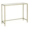 39.4 in. Gold and Clear Tempered Glass Rectangular Shelf Metal Console Sofa Table by Benjara