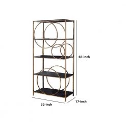 Modern 68 in. H Gold and Dark Gray Wooden Etagere Bookcase with 4-Shelves and Circular Pattern by Benjara -Cheap Benjara Store gold and gray benjara bookcases bookshelves bm209607 44 1000