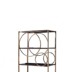 Modern 68 in. H Gold and Dark Gray Wooden Etagere Bookcase with 4-Shelves and Circular Pattern by Benjara -Cheap Benjara Store gold and gray benjara bookcases bookshelves bm209607 c3 1000