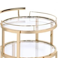 Gold 3-Tiered Metal Serving Cart with Glass Inserted Shelves and Curved Side Handle by Benjara -Cheap Benjara Store gold benjara bar carts bm194341 1f 1000