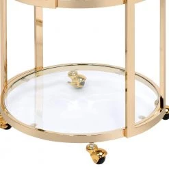 Gold 3-Tiered Metal Serving Cart with Glass Inserted Shelves and Curved Side Handle by Benjara -Cheap Benjara Store gold benjara bar carts bm194341 44 1000