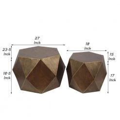 27 Inch Gold Hexagonal Top Metal Faceted Coffee Table (Set of 2) by Benjara -Cheap Benjara Store gold benjara coffee tables bm240967 44 1000