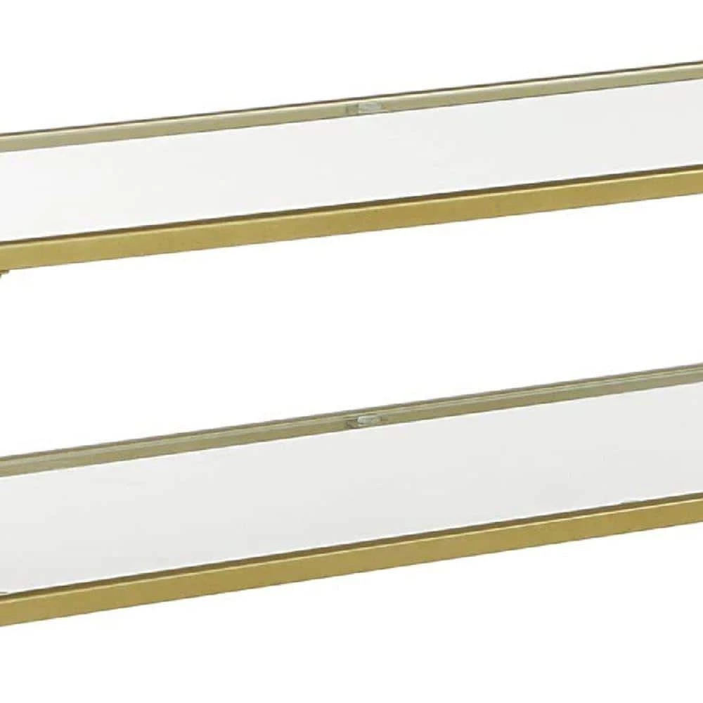 39.4 in. Gold Tempered Glass Shelves Rectangular Metal Frame Sofa Console Table by Benjara 5 39.4 in. Gold Tempered Glass Shelves Rectangular Metal Frame Sofa Console Table by Benjara - Image 5