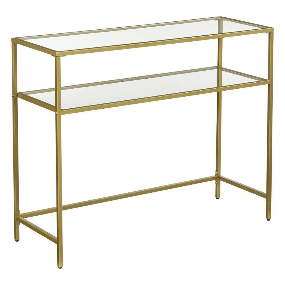 39.4 in. Gold Tempered Glass Shelves Rectangular Metal Frame Sofa Console Table by Benjara 7 39.4 in. Gold Tempered Glass Shelves Rectangular Metal Frame Sofa Console Table by Benjara - Image 7