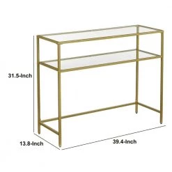 39.4 in. Gold Tempered Glass Shelves Rectangular Metal Frame Sofa Console Table by Benjara 12 39.4 in. Gold Tempered Glass Shelves Rectangular Metal Frame Sofa Console Table by Benjara -Cheap Benjara Store gold benjara console tables bm274786 44 1000