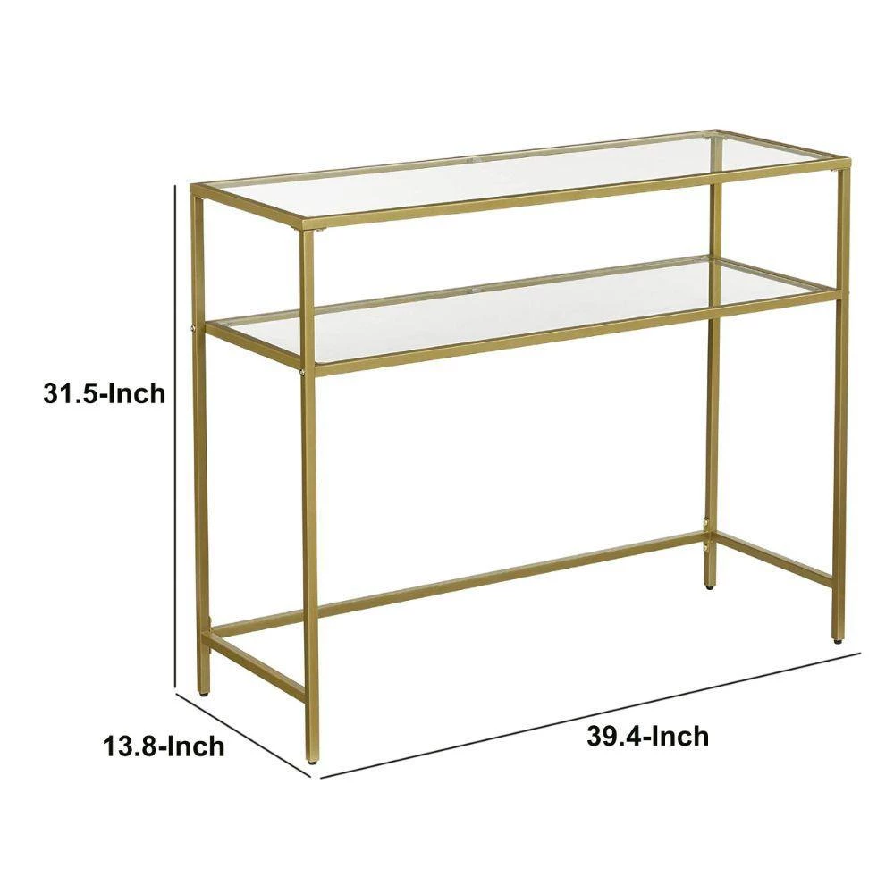 39.4 in. Gold Tempered Glass Shelves Rectangular Metal Frame Sofa Console Table by Benjara 6 39.4 in. Gold Tempered Glass Shelves Rectangular Metal Frame Sofa Console Table by Benjara - Image 6