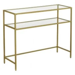 39.4 in. Gold Tempered Glass Shelves Rectangular Metal Frame Sofa Console Table by Benjara