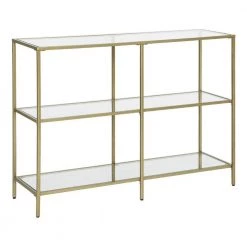 39.4 in. Gold -Tier Tempered Glass Metal Rectangular Console Sofa Table by Benjara -Cheap Benjara Store gold benjara console tables bm274789 31 1000