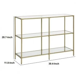 39.4 in. Gold -Tier Tempered Glass Metal Rectangular Console Sofa Table by Benjara -Cheap Benjara Store gold benjara console tables bm274789 44 1000