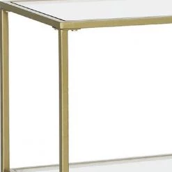 39.4 in. Gold -Tier Tempered Glass Metal Rectangular Console Sofa Table by Benjara -Cheap Benjara Store gold benjara console tables bm274789 4f 1000