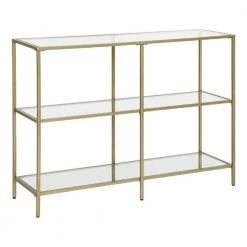 39.4 in. Gold -Tier Tempered Glass Metal Rectangular Console Sofa Table by Benjara