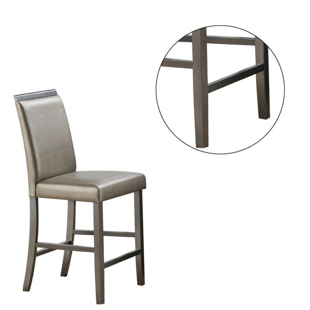 Champagne Gold Wooden Trim Top Faux Leather Counter Height Chair by Benjara 2 Champagne Gold Wooden Trim Top Faux Leather Counter Height Chair by Benjara - Image 2
