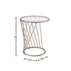 20 in. W Gold Contemporary End Table with Twisted Metal Base and Round Glass Top by Benjara -Cheap Benjara Store gold benjara end side tables bm209586 40 1000