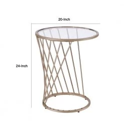 20 in. W Gold Contemporary End Table with Twisted Metal Base and Round Glass Top by Benjara -Cheap Benjara Store gold benjara end side tables bm209586 44 1000