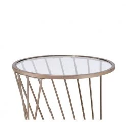 20 in. W Gold Contemporary End Table with Twisted Metal Base and Round Glass Top by Benjara -Cheap Benjara Store gold benjara end side tables bm209586 4f 1000