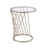 20 in. W Gold Contemporary End Table with Twisted Metal Base and Round Glass Top by Benjara