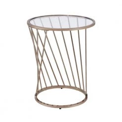 20 in. W Gold Contemporary End Table with Twisted Metal Base and Round Glass Top by Benjara -Cheap Benjara Store gold benjara end side tables bm209586 c3 1000