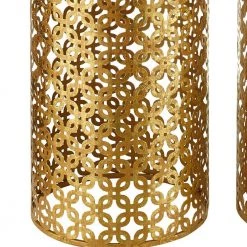 15.75 in. x 21.75 in. Gold Pierced Metal Base Nesting Table with Mirror Top (Set of 2) by Benjara -Cheap Benjara Store gold benjara nesting tables bm144186 1f 1000