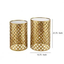 15.75 in. x 21.75 in. Gold Pierced Metal Base Nesting Table with Mirror Top (Set of 2) by Benjara -Cheap Benjara Store gold benjara nesting tables bm144186 44 1000