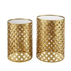 15.75 in. x 21.75 in. Gold Pierced Metal Base Nesting Table with Mirror Top (Set of 2) by Benjara