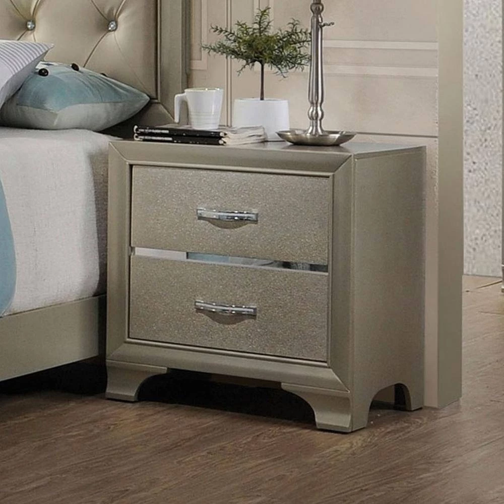 2-Drawer Gold Nightstand 24.29" H x 16.38" W x 23.62" D by Benjara 7 2-Drawer Gold Nightstand 24.29" H x 16.38" W x 23.62" D by Benjara - Image 7