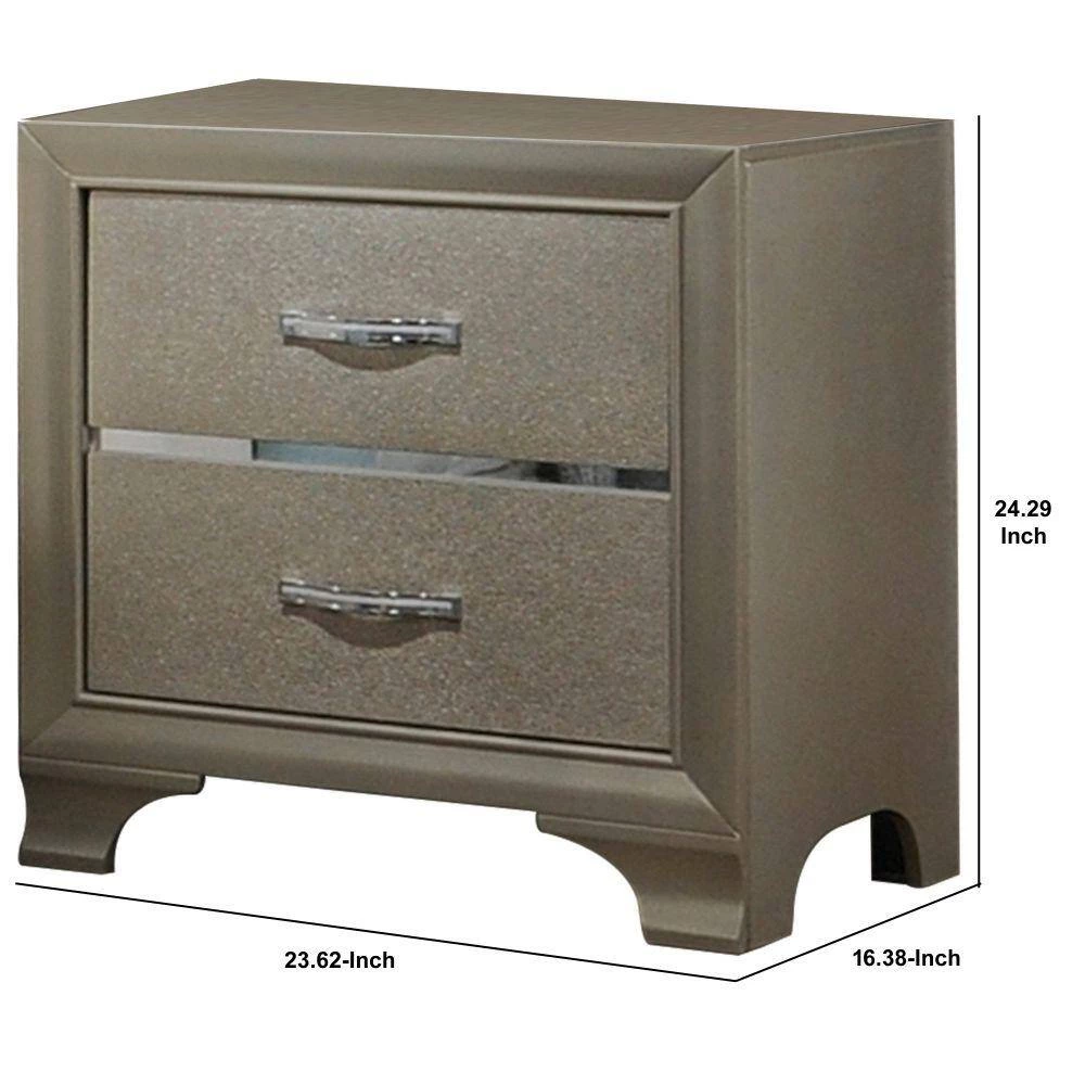 2-Drawer Gold Nightstand 24.29" H x 16.38" W x 23.62" D by Benjara 6 2-Drawer Gold Nightstand 24.29" H x 16.38" W x 23.62" D by Benjara - Image 6