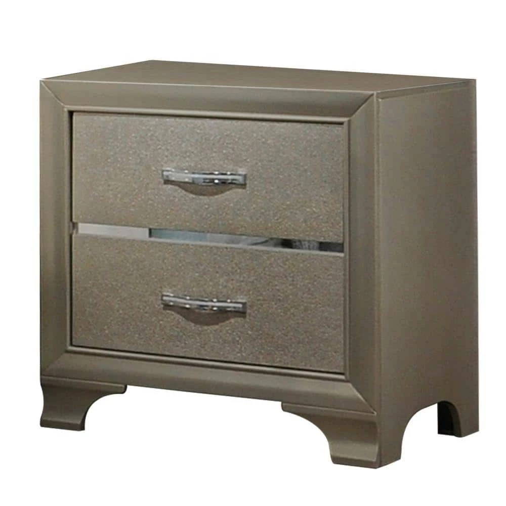2-Drawer Gold Nightstand 24.29" H x 16.38" W x 23.62" D by Benjara 1 2-Drawer Gold Nightstand 24.29" H x 16.38" W x 23.62" D by Benjara