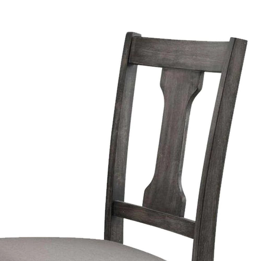 Gray and Beige Wooden Side Chairs with Linen Padded Seat and Splat back Design (Set of 2) by Benjara 2 Gray and Beige Wooden Side Chairs with Linen Padded Seat and Splat back Design (Set of 2) by Benjara - Image 2