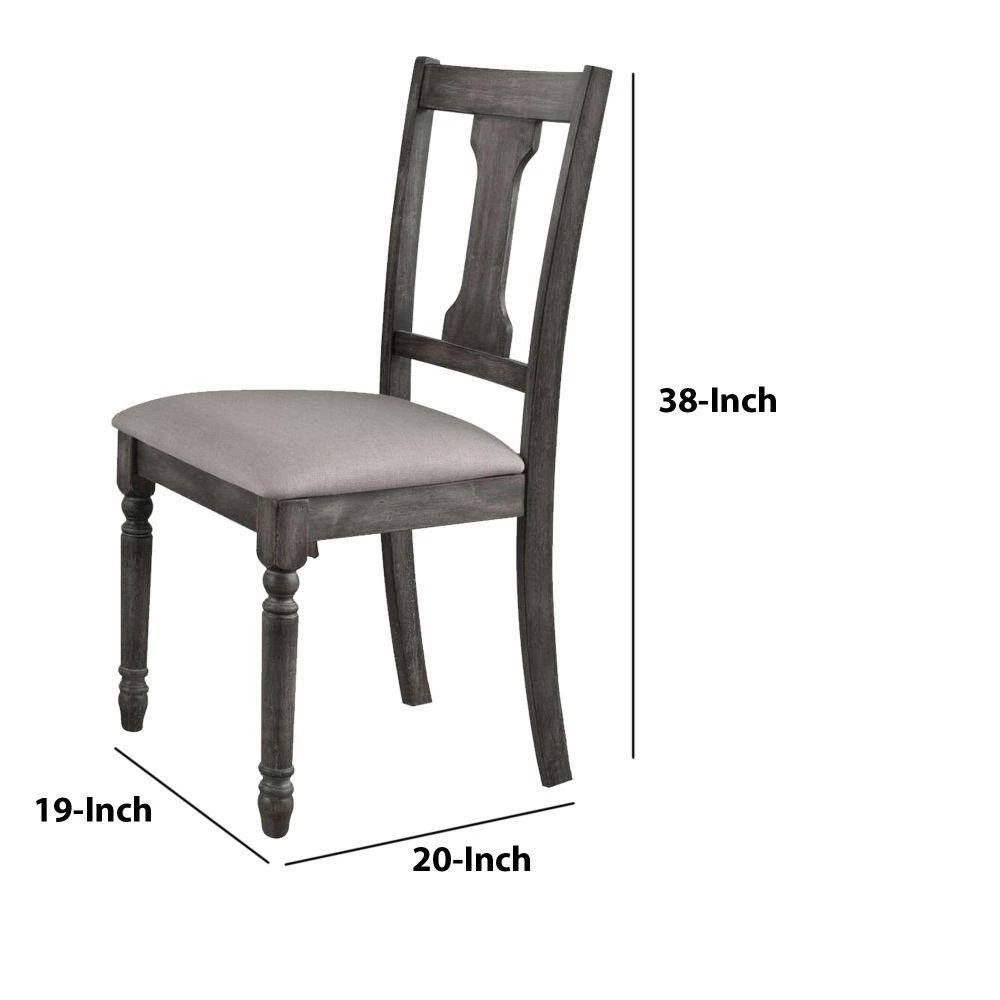 Gray and Beige Wooden Side Chairs with Linen Padded Seat and Splat back Design (Set of 2) by Benjara 6 Gray and Beige Wooden Side Chairs with Linen Padded Seat and Splat back Design (Set of 2) by Benjara - Image 6